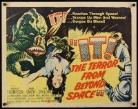 5x045 IT! THE TERROR FROM BEYOND SPACE 1/2sh '58 great artwork of wacky monster with victim!