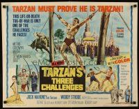 5x072 TARZAN'S THREE CHALLENGES 1/2sh '63 Edgar Rice Burroughs, artwork of bound Jock Mahoney!