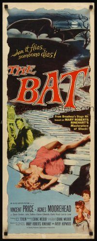 5x091 BAT insert '59 great art of Vincent Price & sexy fallen girl, when it flies, someone dies!