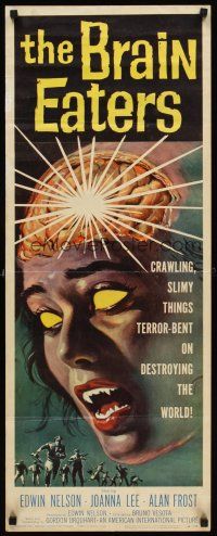 5x097 BRAIN EATERS insert '58 AIP, classic horror art of girl's brain exploding!