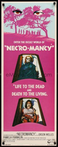 5x152 NECROMANCY insert '72 Orson Welles, occult world horror art of girl & skeleton in coffins!