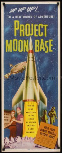 5x164 PROJECT MOONBASE insert '53 Robert Heinlein, cool art of rocket ship & wacky astronauts!