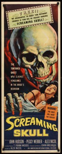 5x175 SCREAMING SKULL insert '58 fantastic art of huge skull & sexy girl grabbed by skeleton hand!