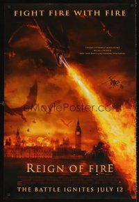 5x515 REIGN OF FIRE advance DS 1sh '02 Christian Bale & Matthew McConaughey battle dragons!