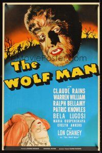 5x399 WOLF MAN S2 recreation 1sh 2000 artwork of Lon Chaney Jr. in the title role as the monster!
