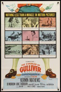5y109 3 WORLDS OF GULLIVER 1sh '60 Ray Harryhausen fantasy classic, art of giant Kerwin Mathews!