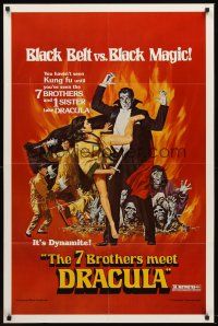 5y112 7 BROTHERS MEET DRACULA 1sh '79 The Legend of the 7 Golden Vampires, kung fu horror art!