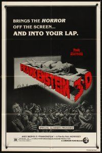 5y131 ANDY WARHOL'S FRANKENSTEIN 1sh R80s cool 3D art of near-naked girl coming off screen!