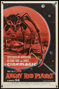 5y133 ANGRY RED PLANET 1sh '60 great artwork of gigantic drooling bat-rat-spider creature!