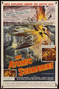 5y140 ATOMIC SUBMARINE 1sh '59 cool Reynold Brown art, hell explodes under the Arctic Sea!