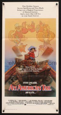 5y015 AMERICAN TAIL Aust daybill '86 Steven Spielberg, different art of Fievel by Drew Struzan!