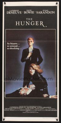 5y025 HUNGER Aust daybill '83 cool image of vampire Catherine Deneuve & rocker David Bowie!