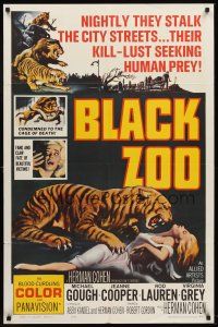 5y159 BLACK ZOO 1sh '63 cool horror image of fang and claw killers stalking the city streets!