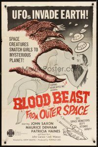 5y165 BLOOD BEAST FROM OUTER SPACE 1sh '66 UFOs invade Earth, creatures snatch sexy girls!