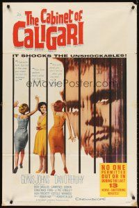 5y184 CABINET OF CALIGARI 1sh '62 Robert Bloch, it shocks the unshockables!
