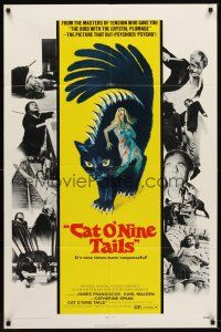 5y195 CAT O' NINE TAILS 1sh '71 Dario Argento's Il Gatto a Nove Code, wild horror art of cat!