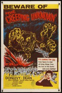 5y226 CREEPING UNKNOWN 1sh '56 art of wacky creature who's coming to wipe out all living things!