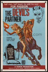 5y268 DEVIL'S PARTNER 1sh '61 great artwork of sexy Jean Allison riding centaur man, black magic!