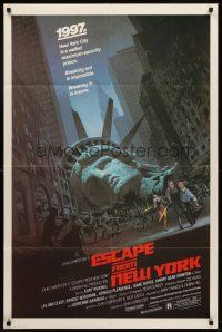 5y309 ESCAPE FROM NEW YORK 1sh '81 John Carpenter, art of decapitated Lady Liberty by Barry E. Jackson!