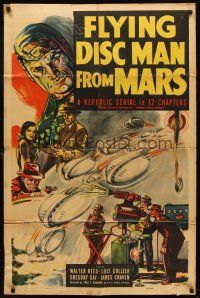 5y341 FLYING DISC MAN FROM MARS 1sh '50 cool alien artwork from this Republic sci-fi serial!