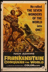 5y352 FRANKENSTEIN CONQUERS THE WORLD 1sh '66 art of monsters terrorizing city by Reynold Brown!