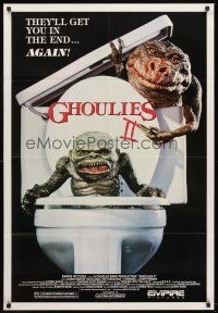 5y370 GHOULIES 2 1sh '87 directed by Albert Band, great image of monsters coming out of toilet!