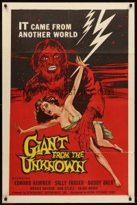 5y373 GIANT FROM THE UNKNOWN 1sh '58 great art of wacky monster grabbing sexy near-naked girl!