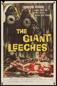 5y374 GIANT LEECHES 1sh '59 rising from the depths of Hell to kill and conquer, great horror art!