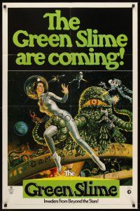 5y382 GREEN SLIME 1sh '69 classic cheesy sci-fi movie, great art of sexy astronaut & monster!