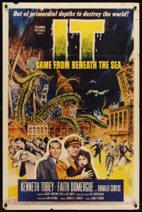 5y454 IT CAME FROM BENEATH THE SEA 1sh '55 Ray Harryhausen, a tidal wave of terror, cool art!