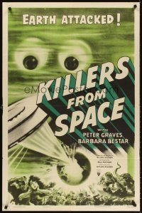 5y470 KILLERS FROM SPACE style A 1sh '54 bulb-eyed men invade Earth from flying saucers, cool art!