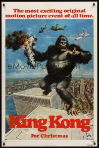 5y471 KING KONG teaser 1sh '76 John Berkey art of BIG Ape on the Twin Towers!