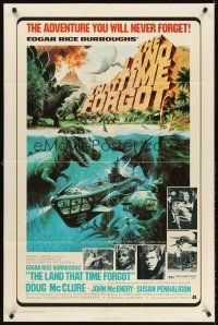 5y481 LAND THAT TIME FORGOT 1sh '75 Edgar Rice Burroughs, Akimoto dinosaur art!