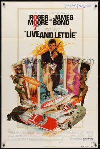 5y489 LIVE & LET DIE signed 1sh '73 by Gloria Hendry, art of Roger Moore as James Bond by McGinnis!