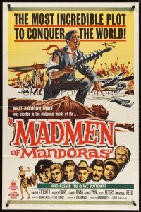 5y499 MADMEN OF MANDORAS 1sh '63 the most incredible plot to conquer the world, wacky sci-fi art!