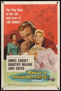 5y502 MAN OF A THOUSAND FACES 1sh '57 art of James Cagney as Lon Chaney Sr. by Reynold Brown!