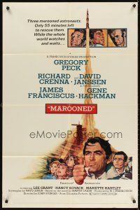 5y511 MAROONED style C 1sh '69 Gregory Peck & Gene Hackman, great Terpning cast & rocket art!