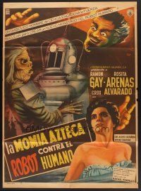 5y002 LA MOMIA AZTECA CONTRA EL ROBOT HUMANO Mexican poster '57 funky sci-fi horror, cool art!
