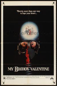 5y539 MY BLOODY VALENTINE 1sh '81 bloody gas mask, there's more than one way to lose your heart!