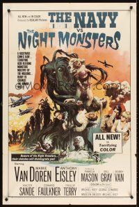 5y544 NAVY VS THE NIGHT MONSTERS 1sh '66 art of sexy Mamie Van Doren in peril!