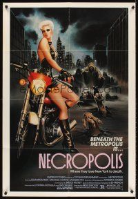5y548 NECROPOLIS 1sh '86 art of sexy LeeAnne Baker on motorcycle w/zombies!
