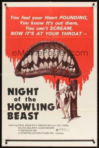 5y557 NIGHT OF THE HOWLING BEAST 1sh '77 Paul Naschy, art of bloody teeth & sexy girls in bondage!