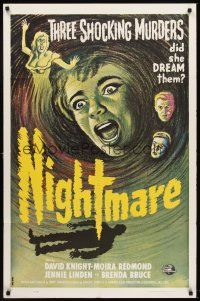 5y562 NIGHTMARE 1sh '64 Hammer horror, three shocking murders, did she dream them or do them!