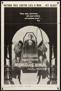 5y597 PREMATURE BURIAL 1sh R67 Edgar Allan Poe, cool Reynold Brown art of Ray Milland buried alive!