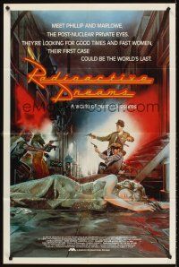 5y608 RADIOACTIVE DREAMS 1sh '85 art of detectives in shootout + dead girl on ground by Chadwick!