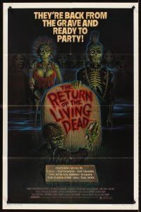 5y621 RETURN OF THE LIVING DEAD 1sh '85 artwork of wacky punk rock zombies by tombstone!