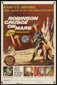 5y623 ROBINSON CRUSOE ON MARS signed 1sh '64 by BOTH Victor Lundin AND Paul Mantee, great art!