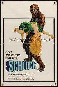 5y637 SCHLOCK 1sh '73 John Landis horror comedy, wacky art of ape man carrying sexy girl!