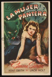 5y075 CAT PEOPLE Spanish herald '42 Val Lewton, art of sexy Simone Simon by black panther!