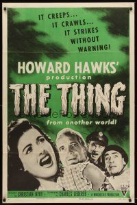 5y689 THING 1sh R54 Howard Hawks classic horror, it strikes without warning from another world!